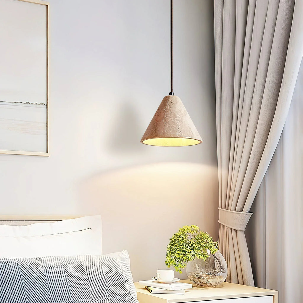 Pendant Light | Tapered Yellow Travertine Shade & Adjustable Height