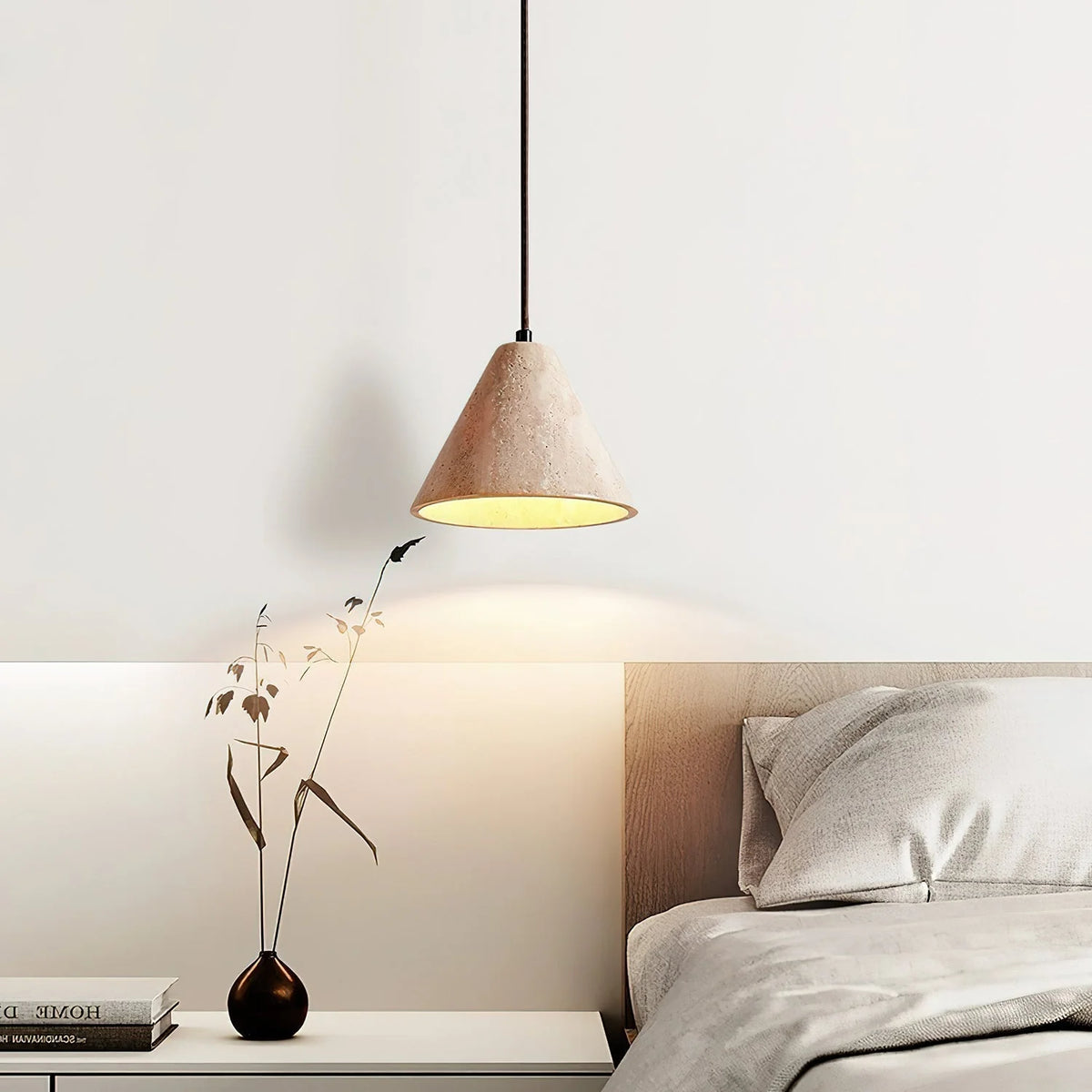 Pendant Light | Tapered Yellow Travertine Shade & Adjustable Height