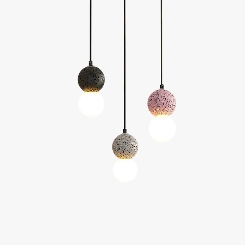 Pendant Light | Travertine & Acrylic Double Globe | Warm LED