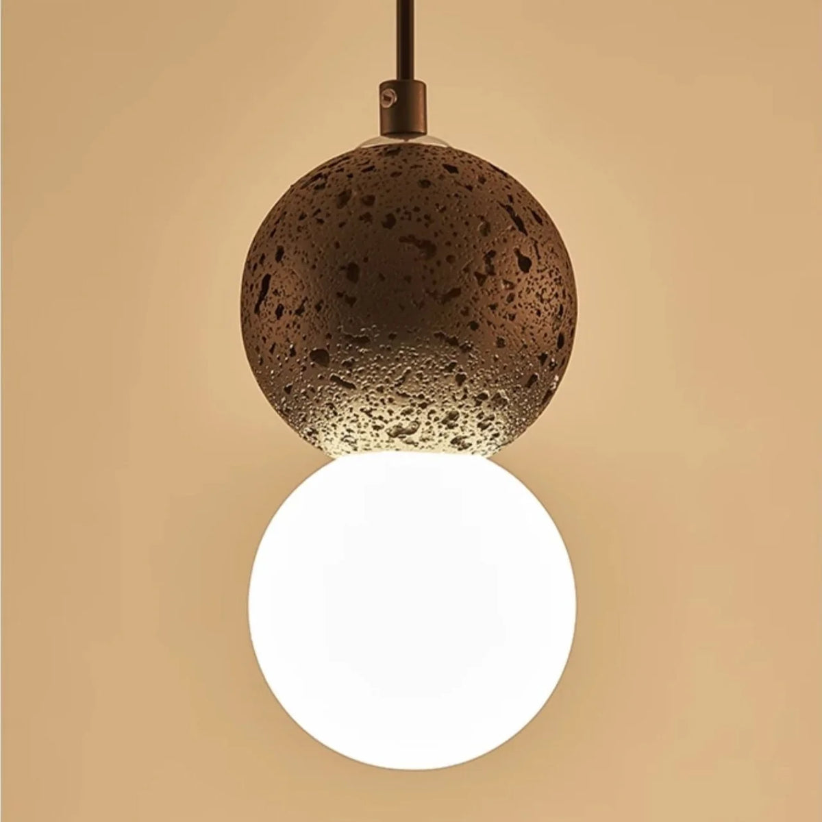 Pendant Light | Travertine & Acrylic Double Globe | Warm LED