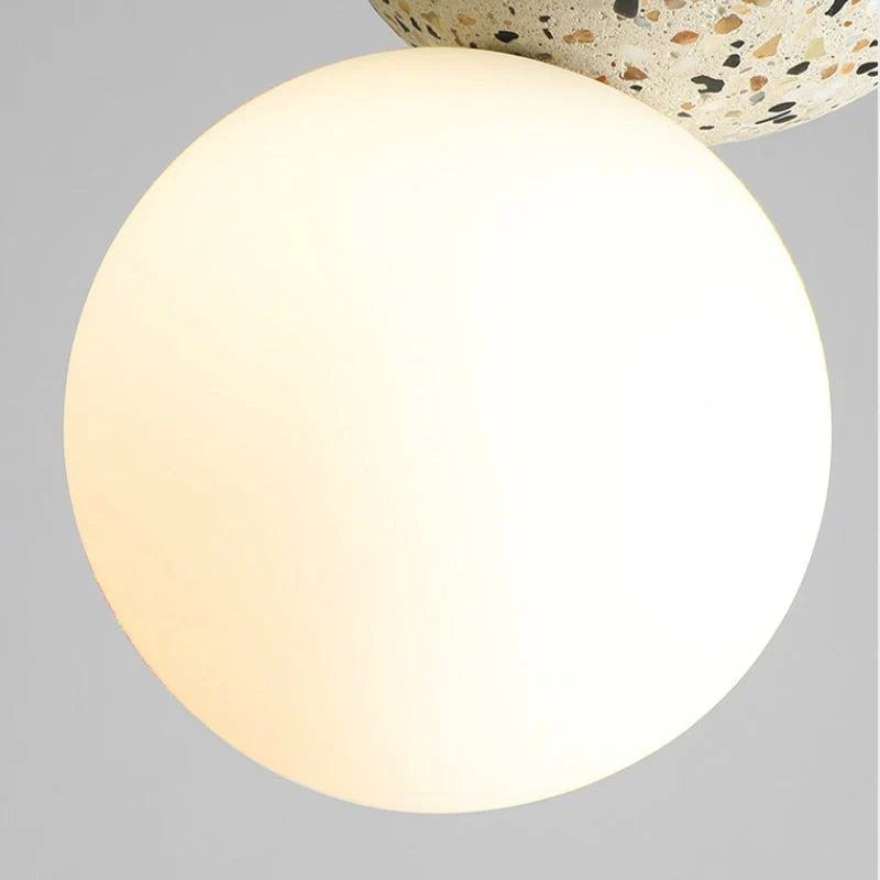 Pendant Light | Travertine & Acrylic Double Globe | Warm LED