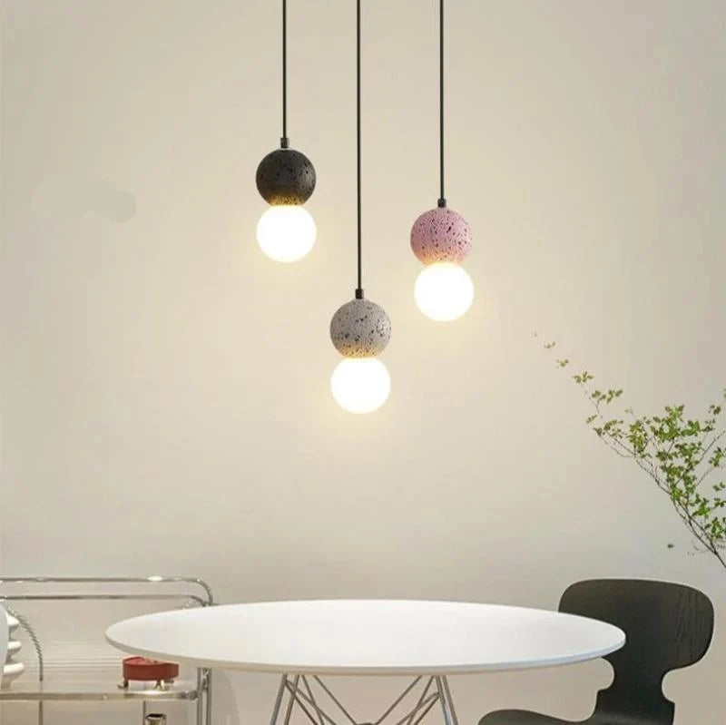 Pendant Light | Travertine & Acrylic Double Globe | Warm LED