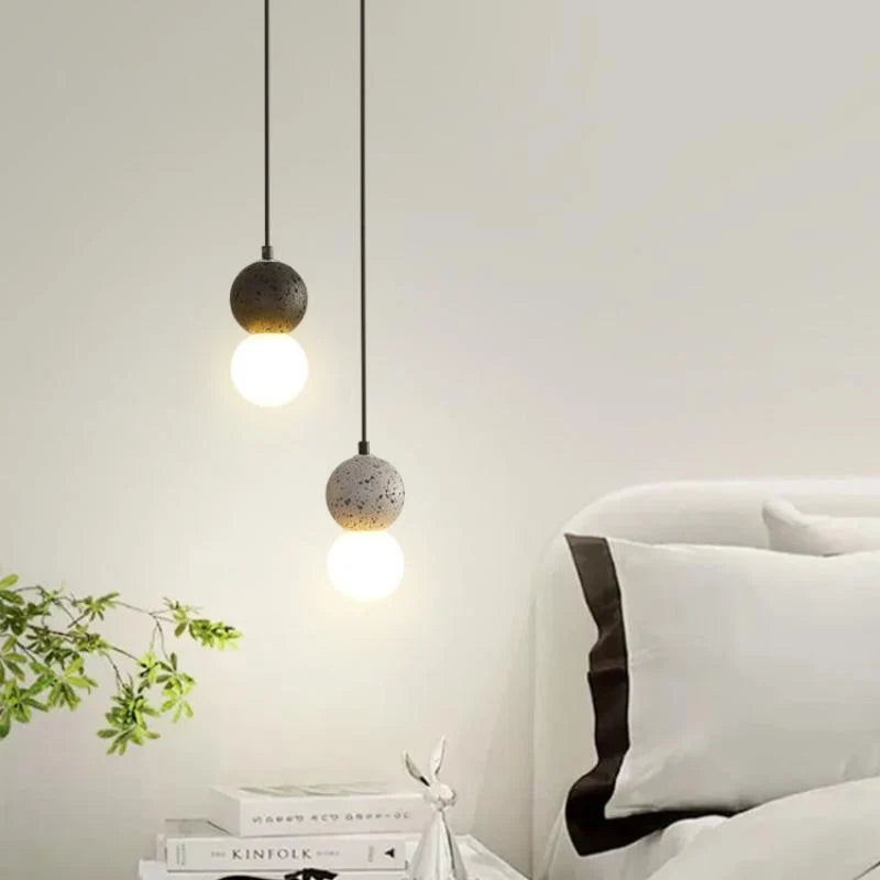 Pendant Light | Travertine & Acrylic Double Globe | Warm LED