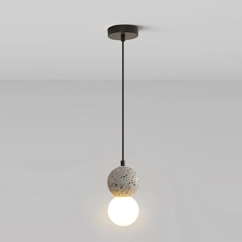 Pendant Light | Travertine & Acrylic Double Globe | Warm LED