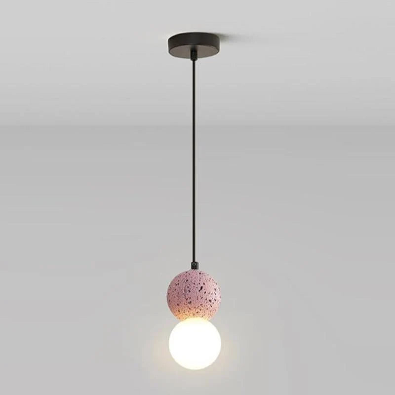 Pendant Light | Travertine & Acrylic Double Globe | Warm LED