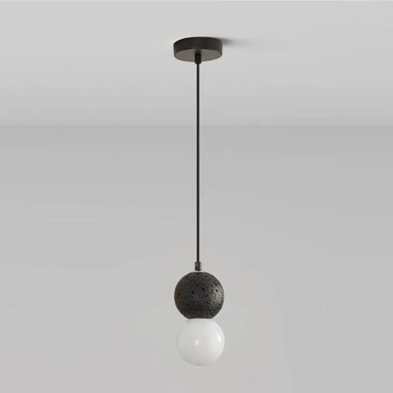 Pendant Light | Travertine & Acrylic Double Globe | Warm LED