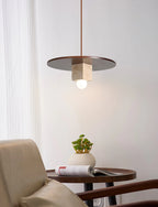 Pendant Light | Travertine Disc & Walnut Wood | 30 cm Dia