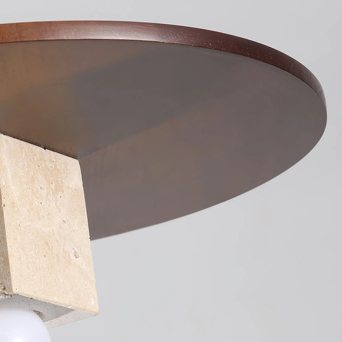 Pendant Light | Travertine Disc & Walnut Wood | 30 cm Dia