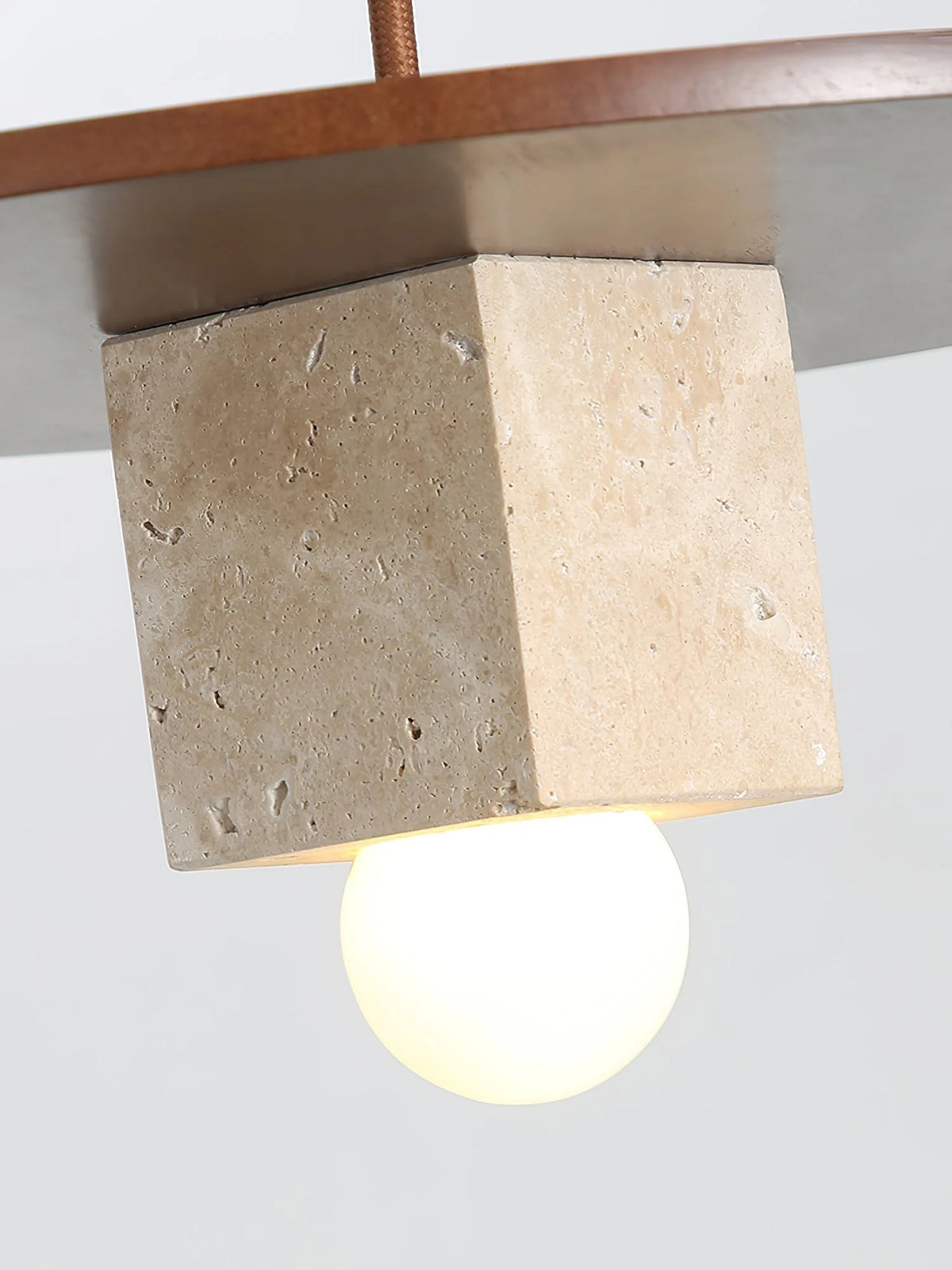 Pendant Light | Travertine Disc & Walnut Wood | 30 cm Dia