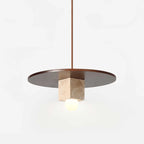 Pendant Light | Travertine Disc & Walnut Wood | 30 cm Dia
