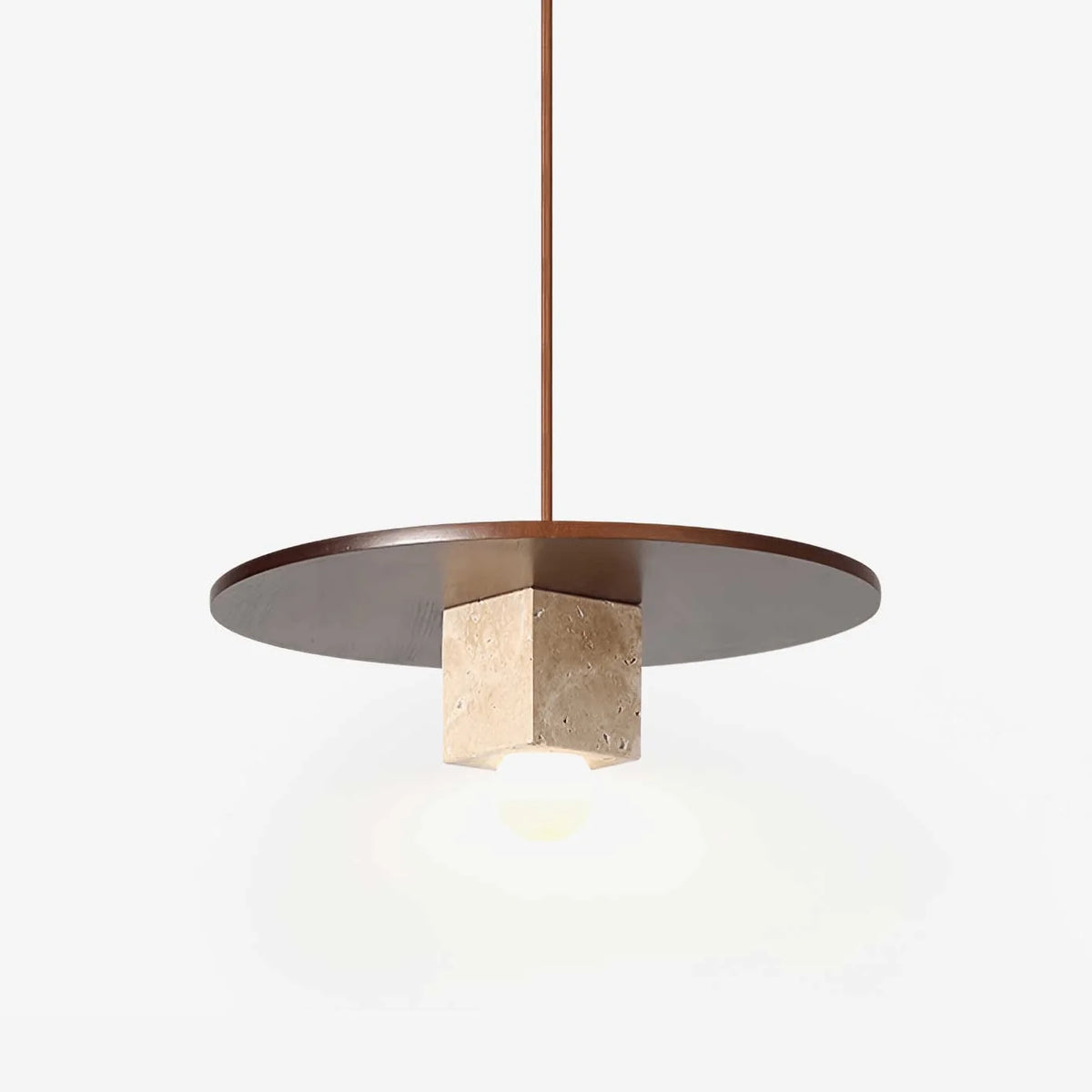Pendant Light | Travertine Disc & Walnut Wood | 30 cm Dia