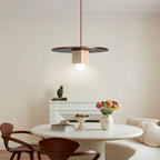 Pendant Light | Travertine Disc & Walnut Wood | 30 cm Dia