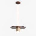 Pendant Light | Travertine Disc & Walnut Wood | 30 cm Dia