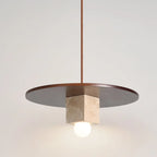 Pendant Light | Travertine Disc & Walnut Wood | 30 cm Dia