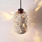 Pendant Light | Travertine Shade & Walnut Wood | Dimmer Compatible