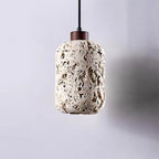 Pendant Light | Travertine Shade & Walnut Wood | Dimmer Compatible