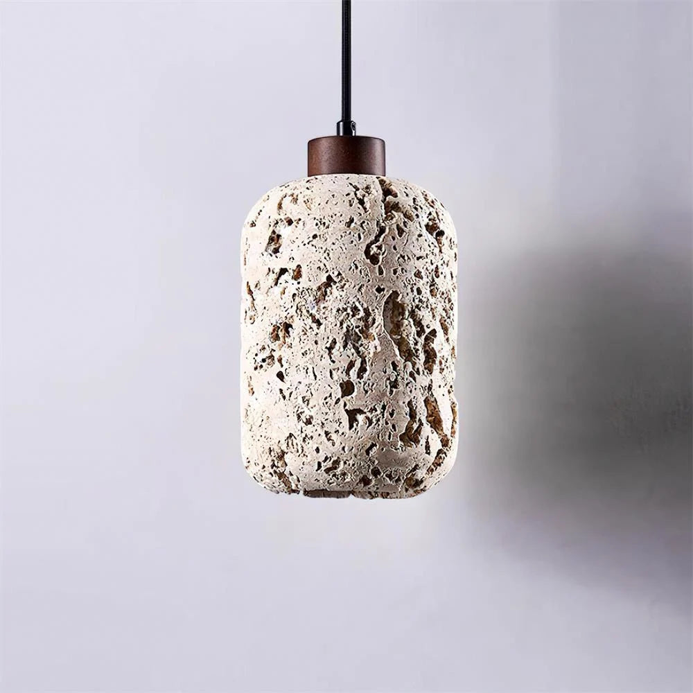 Pendant Light | Travertine Shade & Walnut Wood | Dimmer Compatible