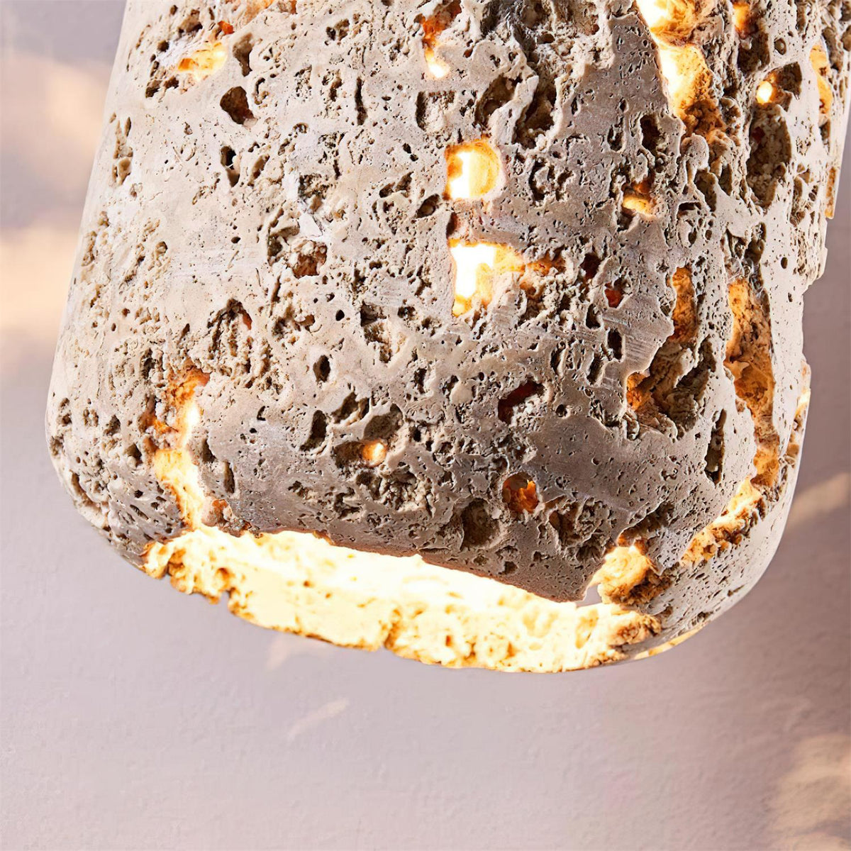 Pendant Light | Travertine Shade & Walnut Wood | Dimmer Compatible
