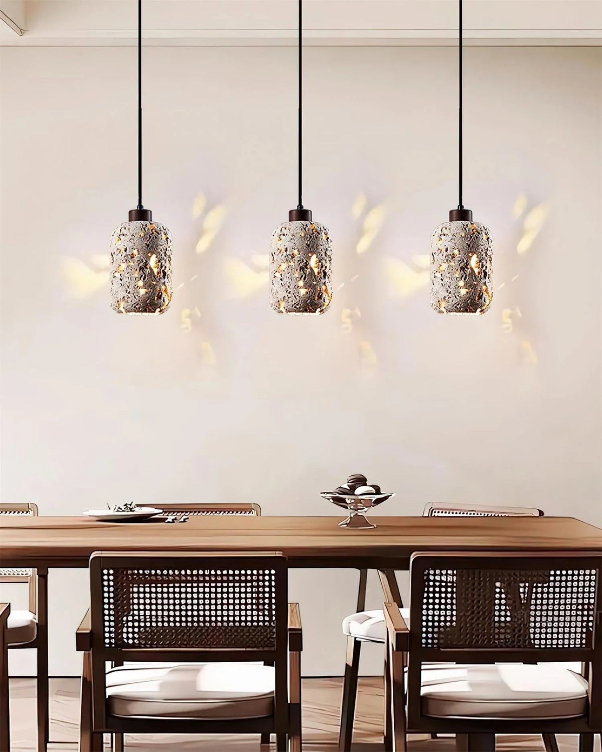 Pendant Light | Travertine Shade & Walnut Wood | Dimmer Compatible