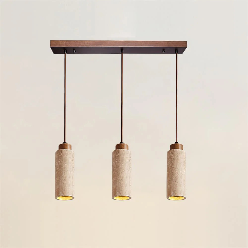 Pendant Light | Travertine Shade & Wood Accents | 59-Inch Adjustable Cord