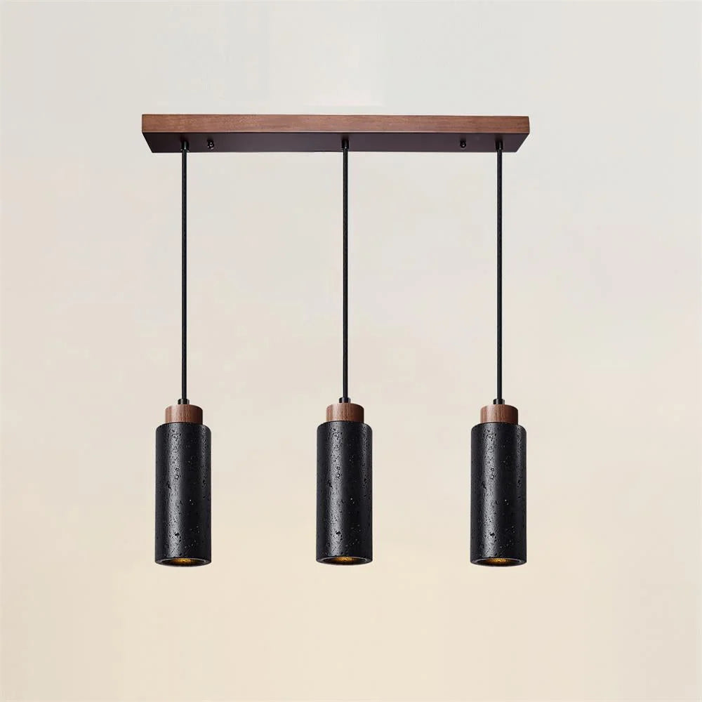 Pendant Light | Travertine Shade & Wood Accents | 59-Inch Adjustable Cord