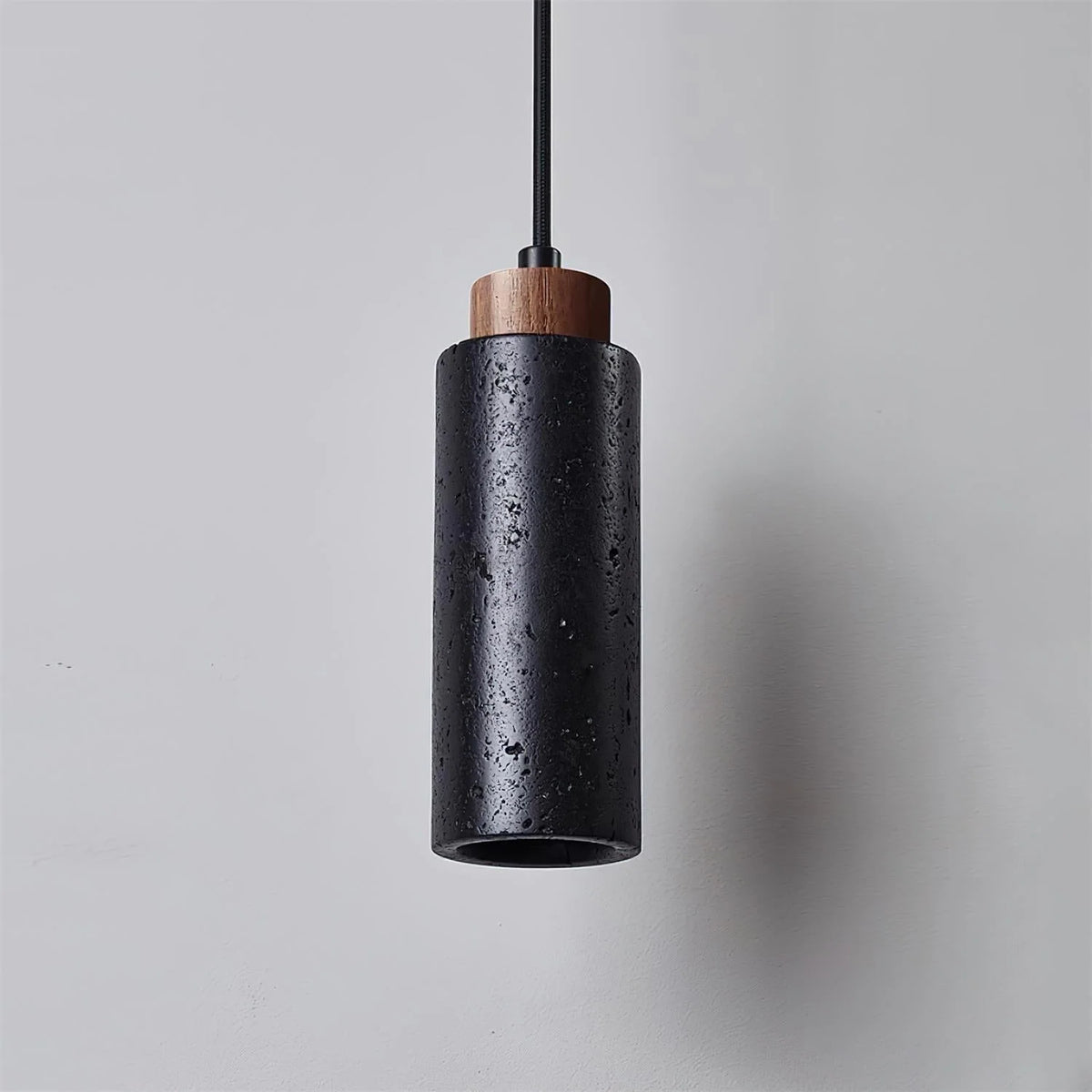 Pendant Light | Travertine Shade & Wood Accents | 59-Inch Adjustable Cord