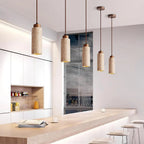Pendant Light | Travertine Shade & Wood Accents | 59-Inch Adjustable Cord