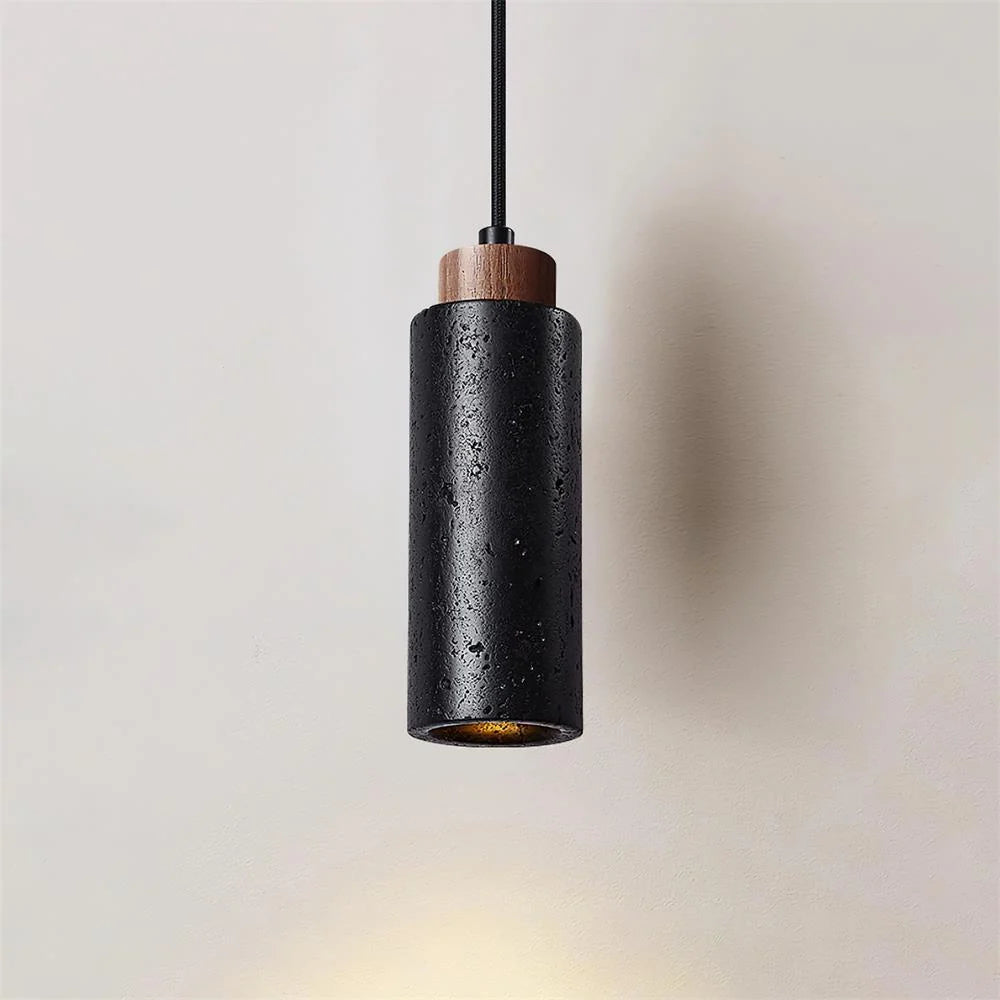 Pendant Light | Travertine Shade & Wood Accents | 59-Inch Adjustable Cord