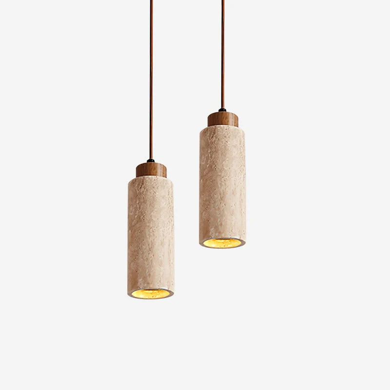 Pendant Light | Travertine & Wood Shade | 59 in Adjustable Cord