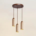 Pendant Light | Travertine & Wood Shade | 59 in Adjustable Cord