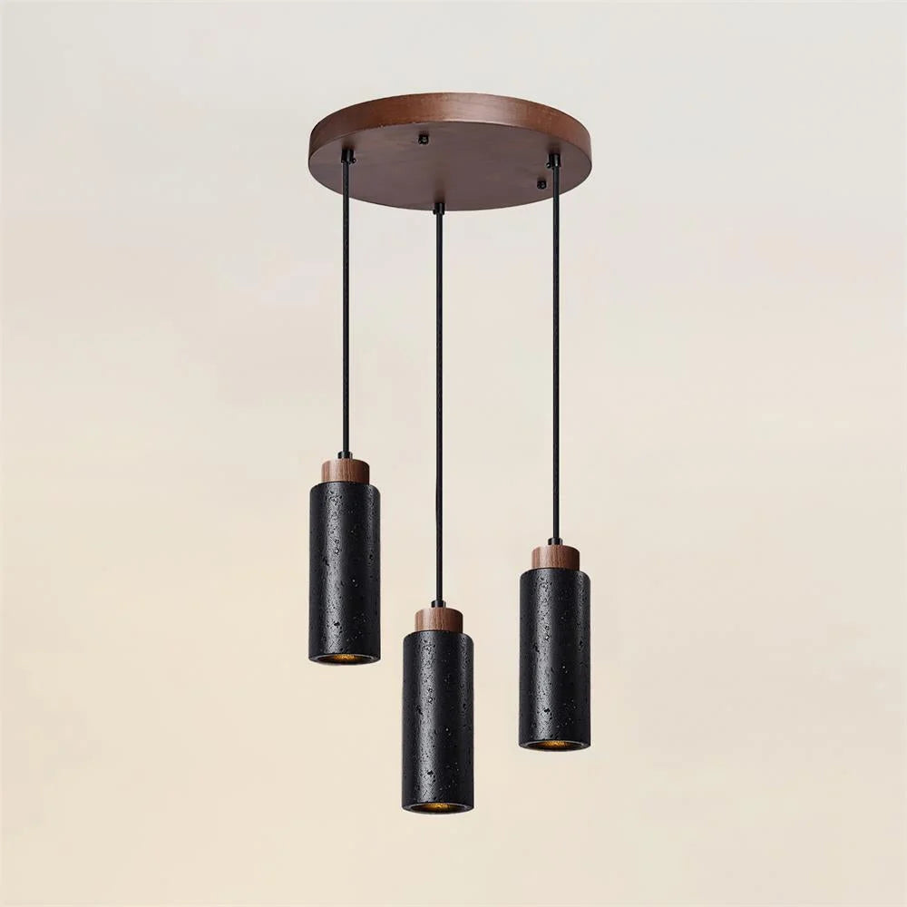 Pendant Light | Travertine & Wood Shade | 59 in Adjustable Cord