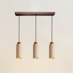 Pendant Light | Travertine & Wood Shade | 59 in Adjustable Cord