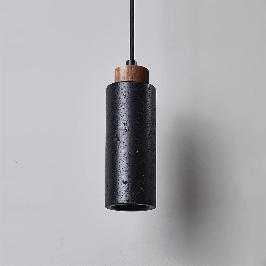 Pendant Light | Travertine & Wood Shade | 59 in Adjustable Cord
