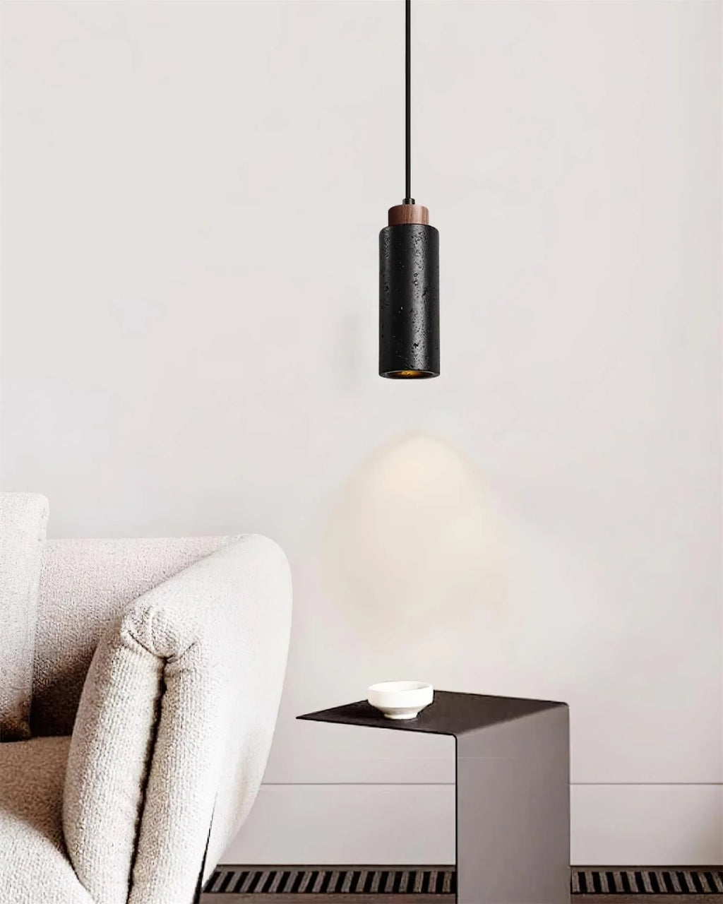 Pendant Light | Travertine & Wood Shade | 59 in Adjustable Cord