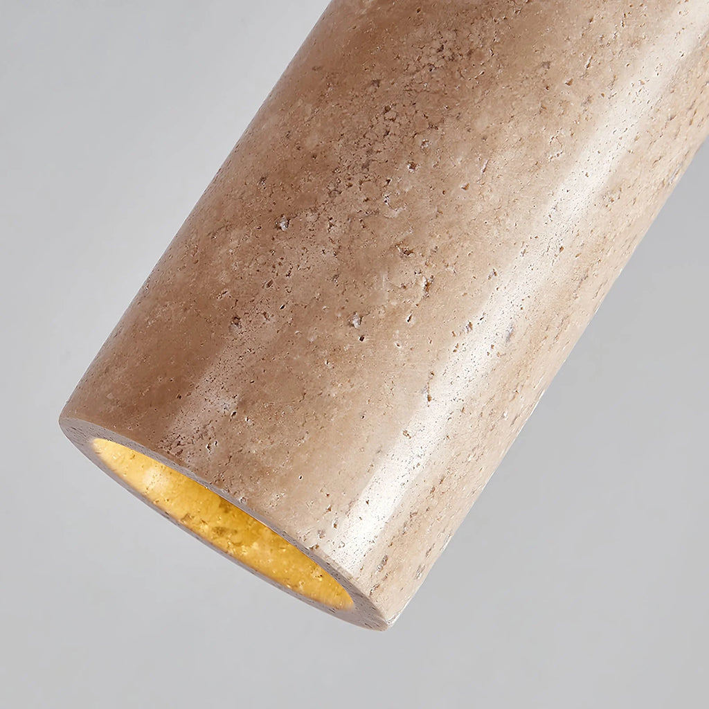Pendant Light | Travertine & Wood Shade | 59 in Adjustable Cord