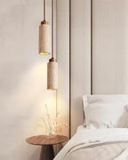 Pendant Light | Travertine & Wood Shade | 59 in Adjustable Cord