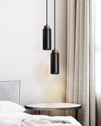 Pendant Light | Travertine & Wood Shade | 59 in Adjustable Cord