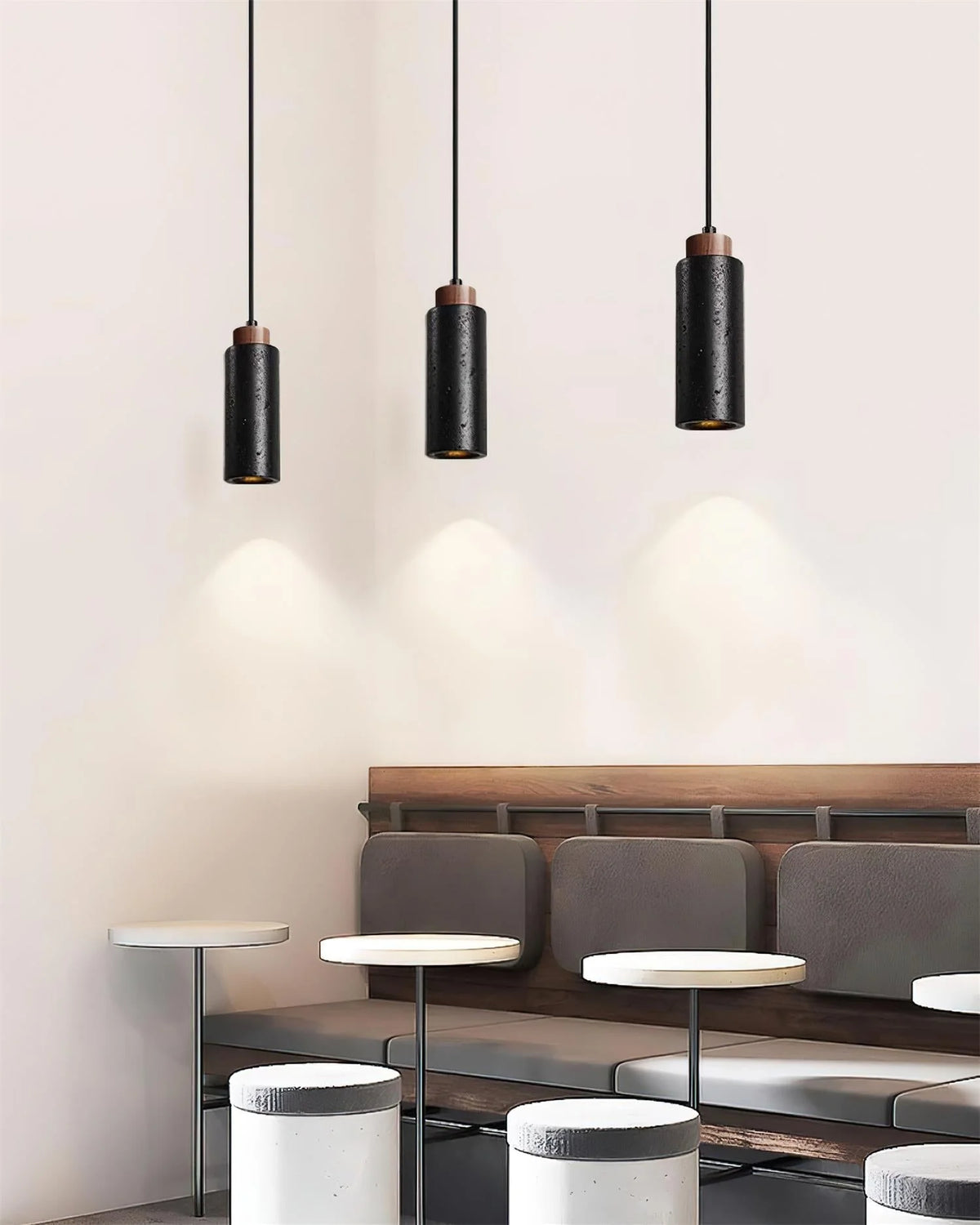 Pendant Light | Travertine & Wood Shade | 59 in Adjustable Cord