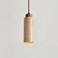 Pendant Light | Travertine & Wood Shade | 59 in Adjustable Cord