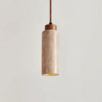 Pendant Light | Travertine & Wood Shade | 59 in Adjustable Cord