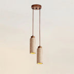 Pendant Light | Travertine & Wood Shade | 59 in Adjustable Cord