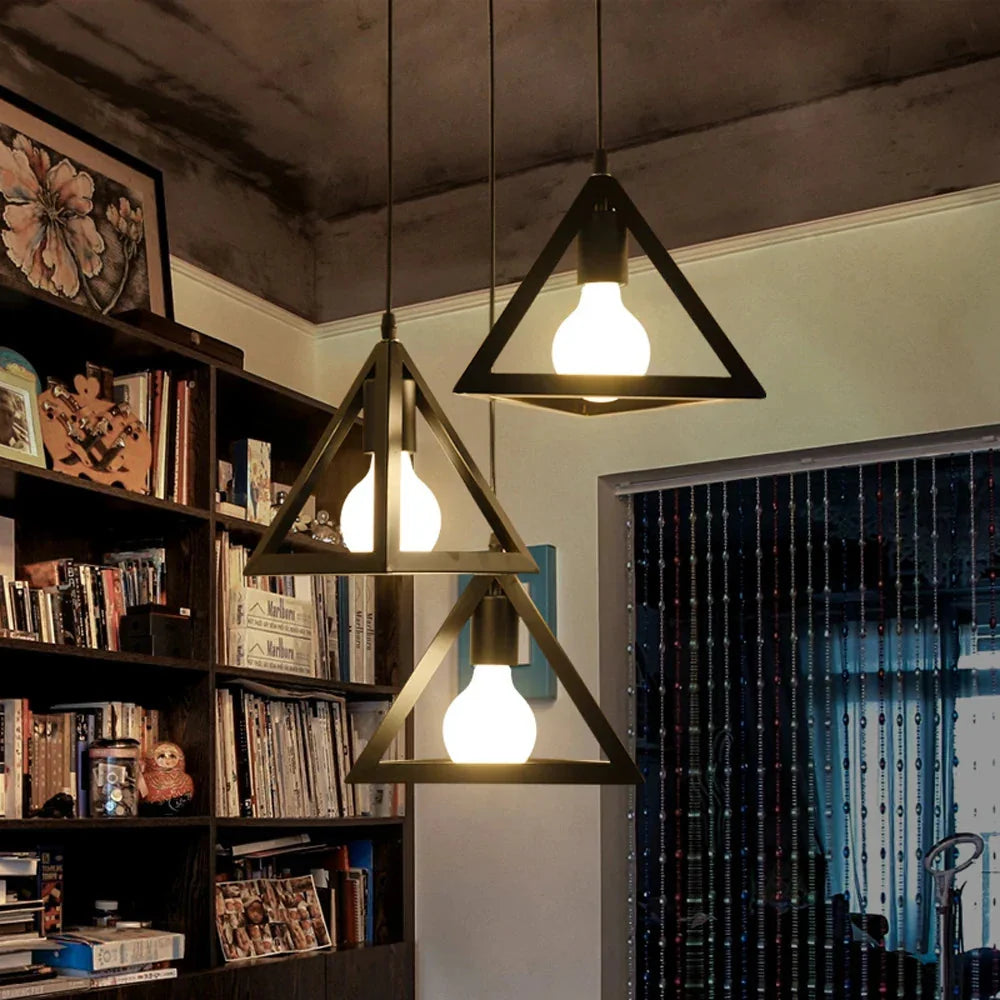 Pendant Light | Vintage-Inspired Metal Pyramid & Warm Glow