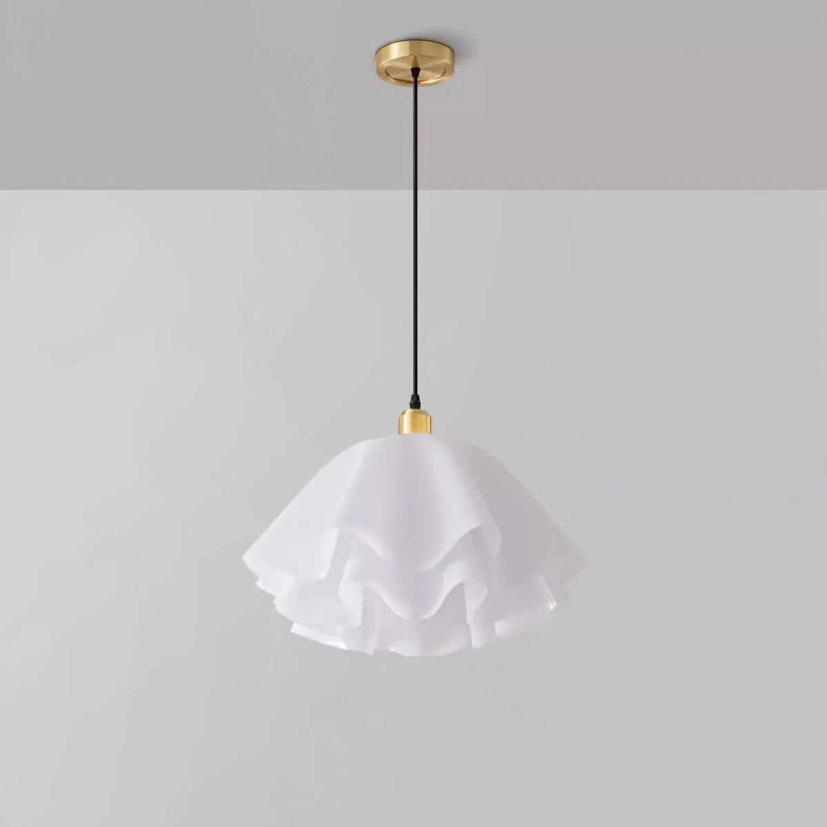Pendant Light | White Plastic Shade & Brass Finish | Dia 30 & 40 cm