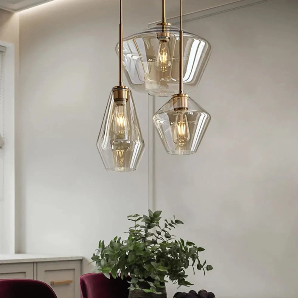 Pendant Light with Diamond-Shaped Glass Shade
