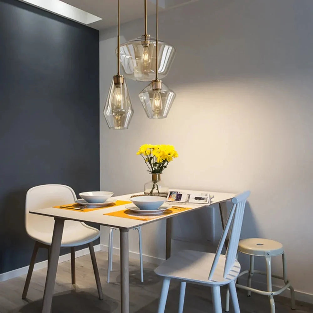 Pendant Light with Diamond-Shaped Glass Shade