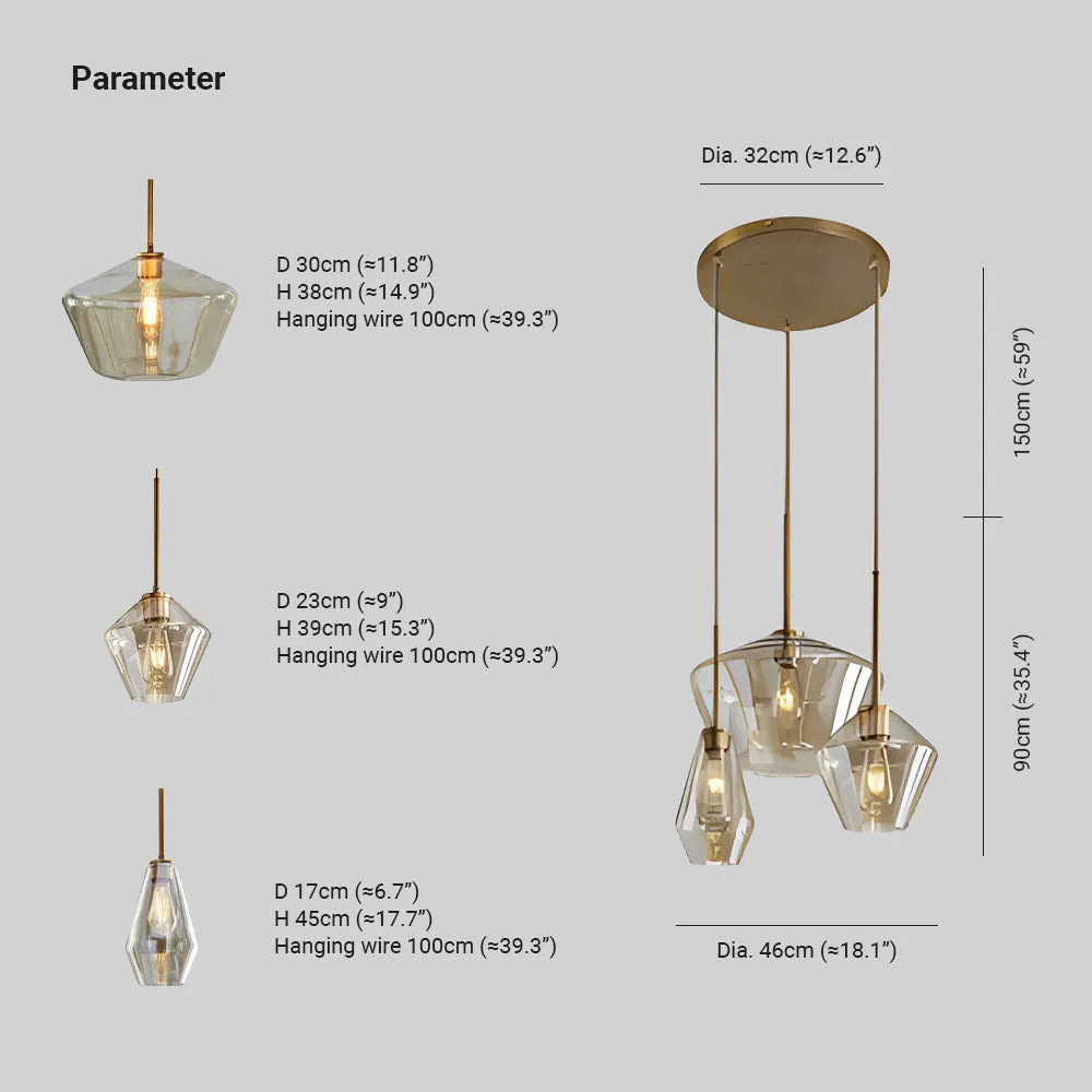 Pendant Light with Diamond-Shaped Glass Shade