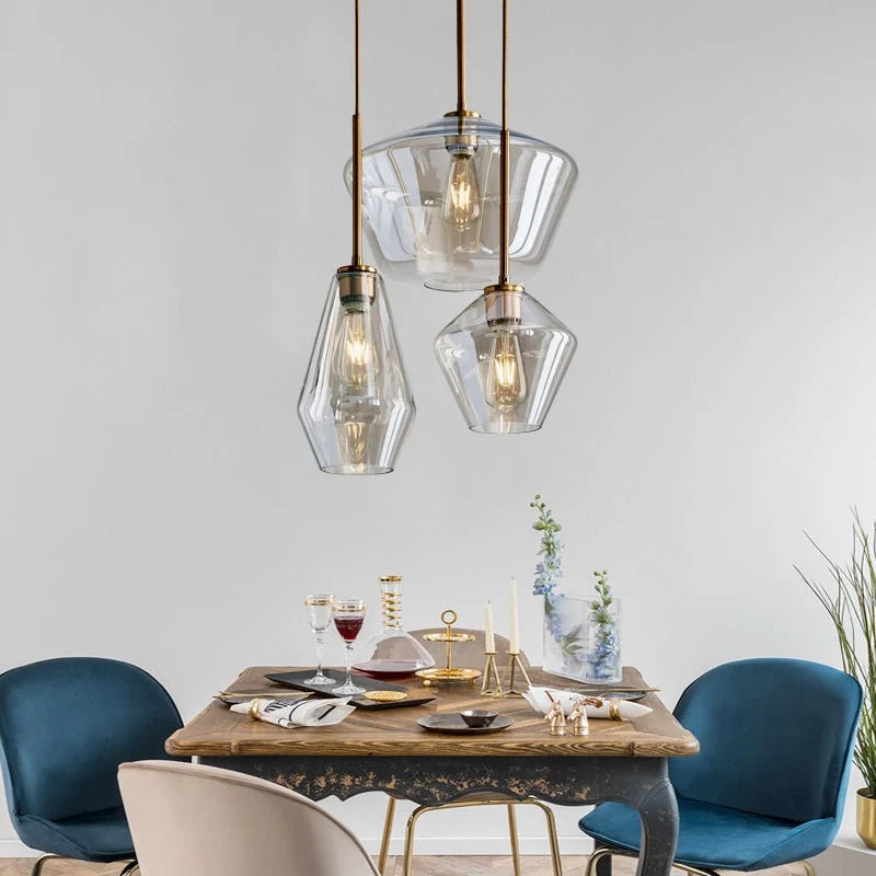 Pendant Light with Diamond-Shaped Glass Shade