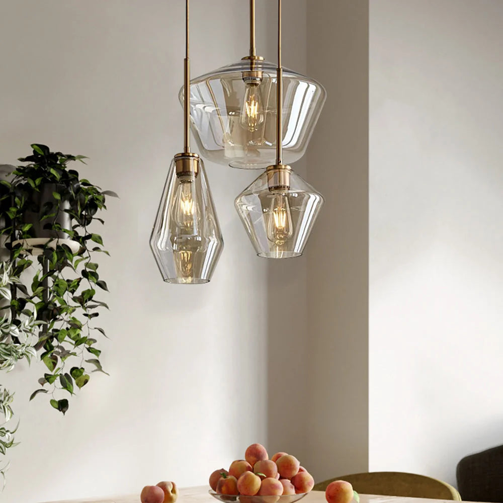 Pendant Light with Diamond-Shaped Glass Shade