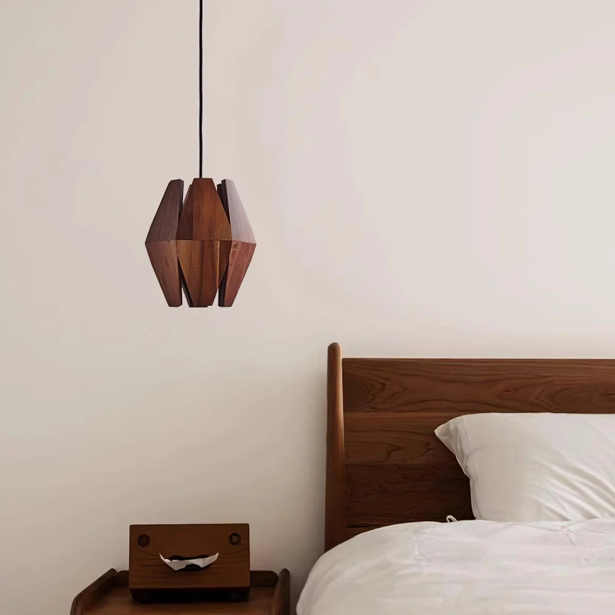 Pendant Light | Wood Geometric Shade & Adjustable Cord | Two Sizes