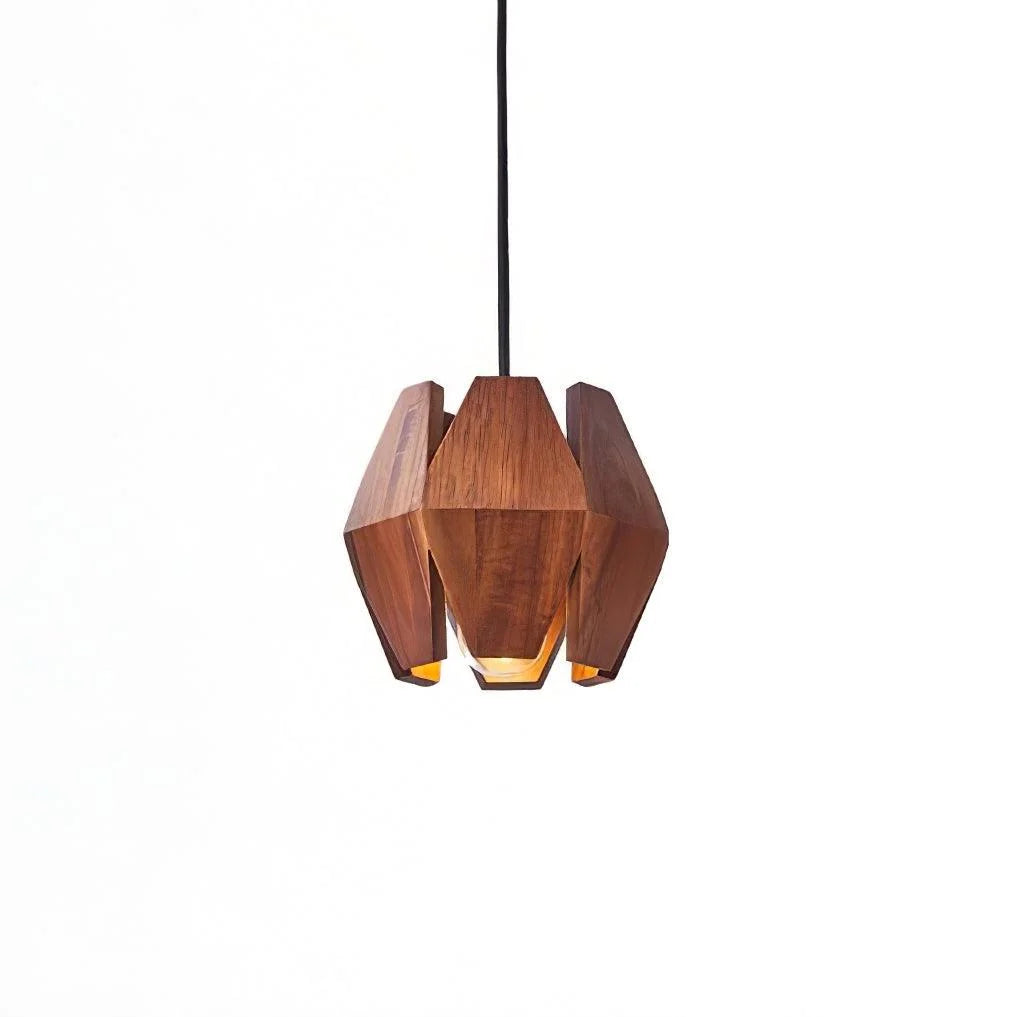 Pendant Light | Wood Geometric Shade & Adjustable Cord | Two Sizes